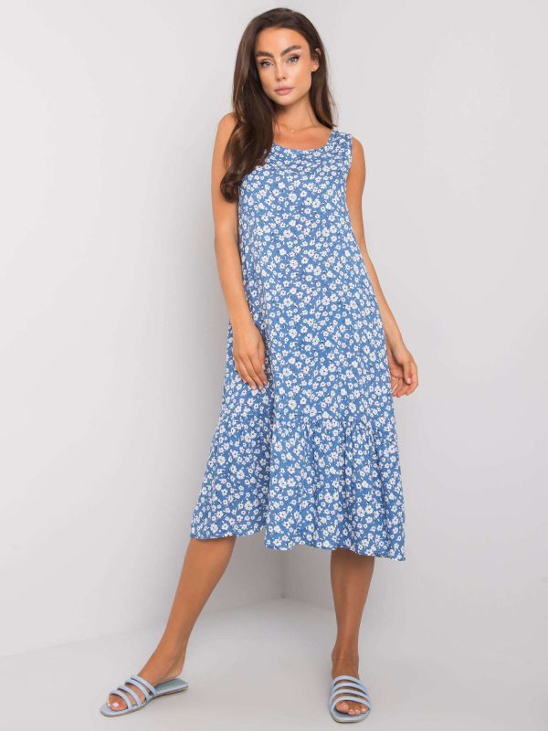 Wholesale Blue patterned dress with ruffle Jermaine RUE PARIS