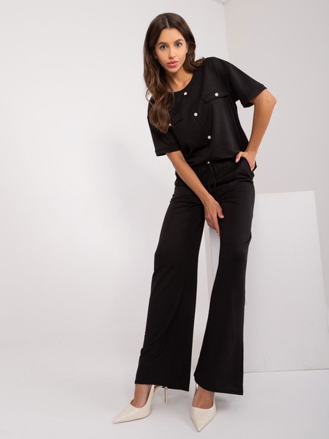 Black casual set with blouse and straight trousers