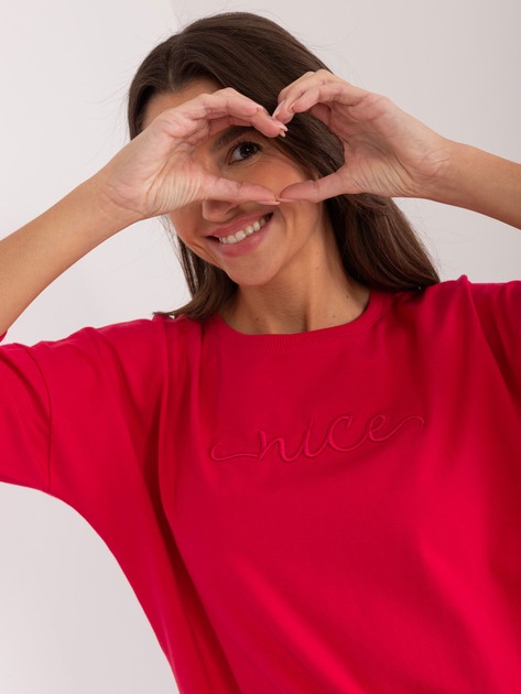 Red oversized blouse with lettering