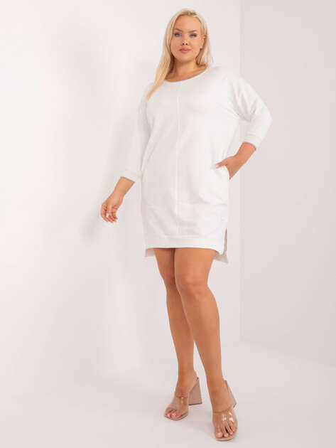 Ecru cotton plus size dress with pockets